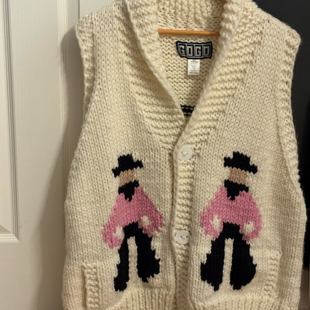 GOGO Cream Knit Vest with Black Accents